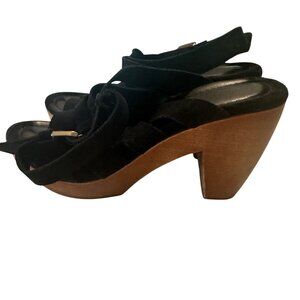 1937 Footwear Italy leather wood heel black sandal size 7